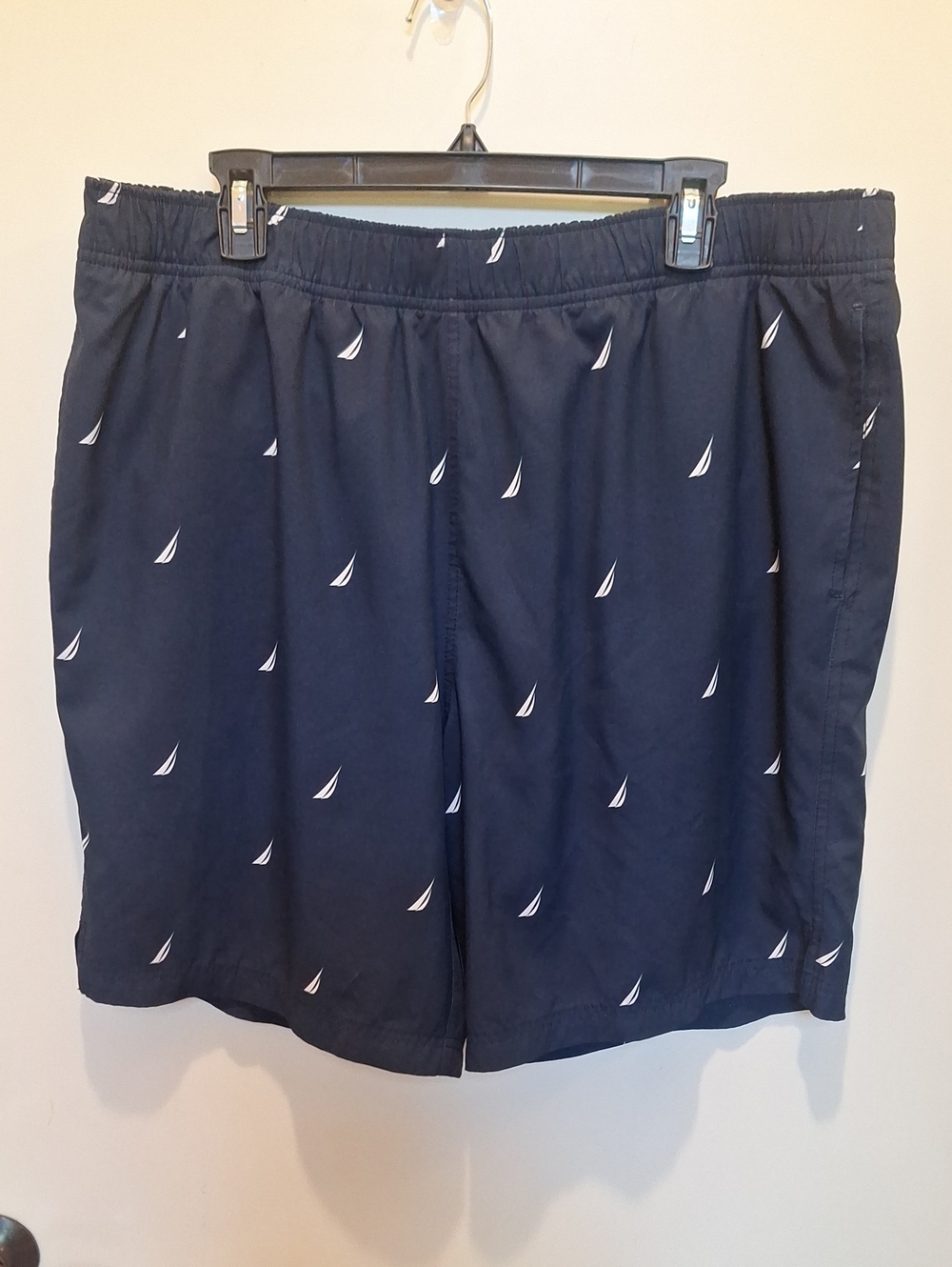Nautica Navy and White Elastic Waist Swim Trunk